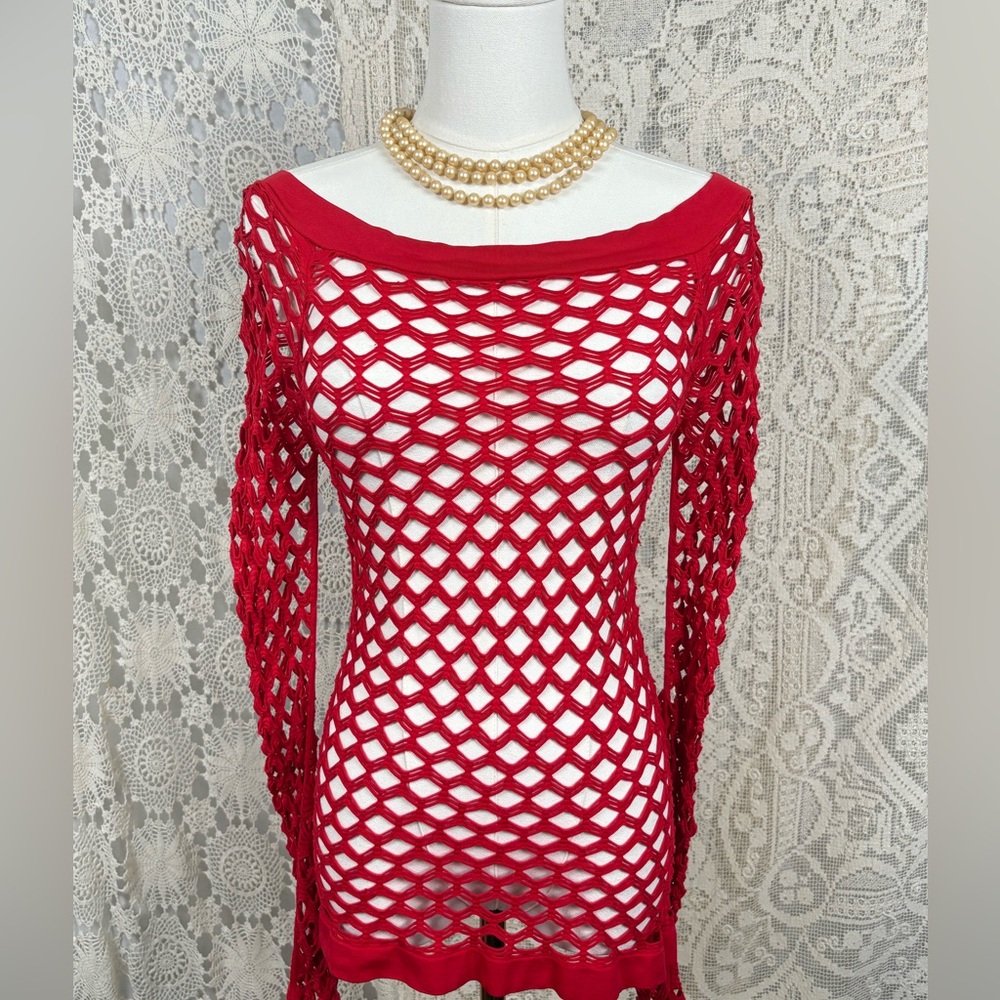 Red Fishnet Long Sleeve